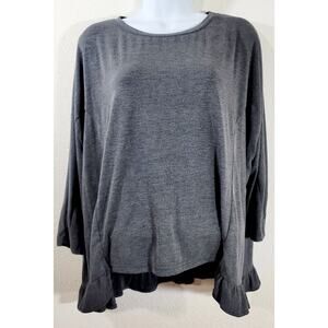 Love Charcoal Heathered Hi Low Ruffled Top S/M Lightweight Dolman Sleeves Flowy